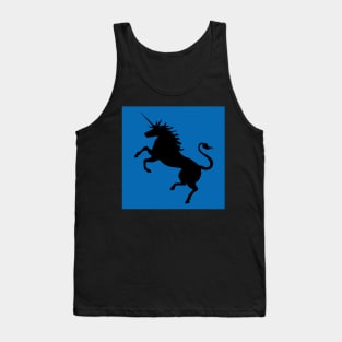 Black Coloured Rearing Scottish Unicorn On Saltire Blue Background Tank Top